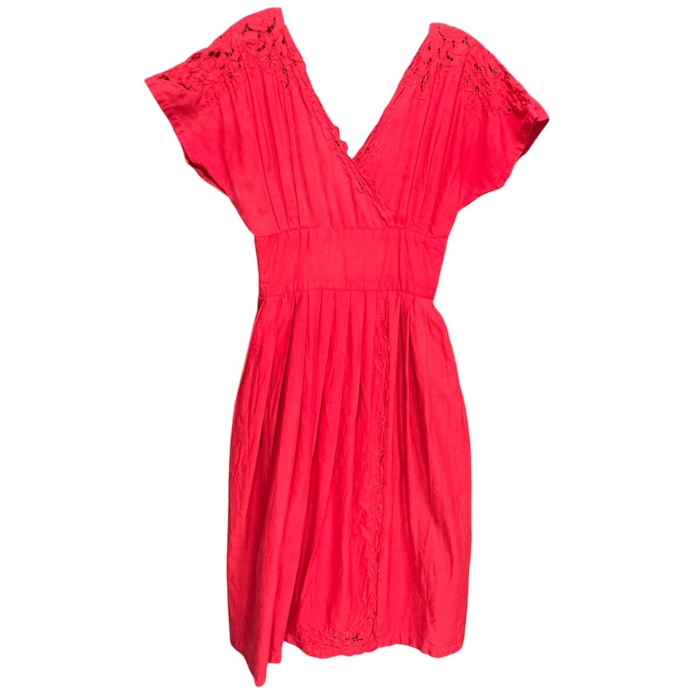Vintage Nancy Johnson Red Cutwork Lace Dress Sz M Cotton Dolman Midi Cottagecore